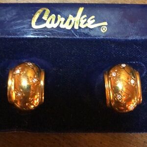 Carolee Gold Tone And Crystal Accents Clip On Earrings